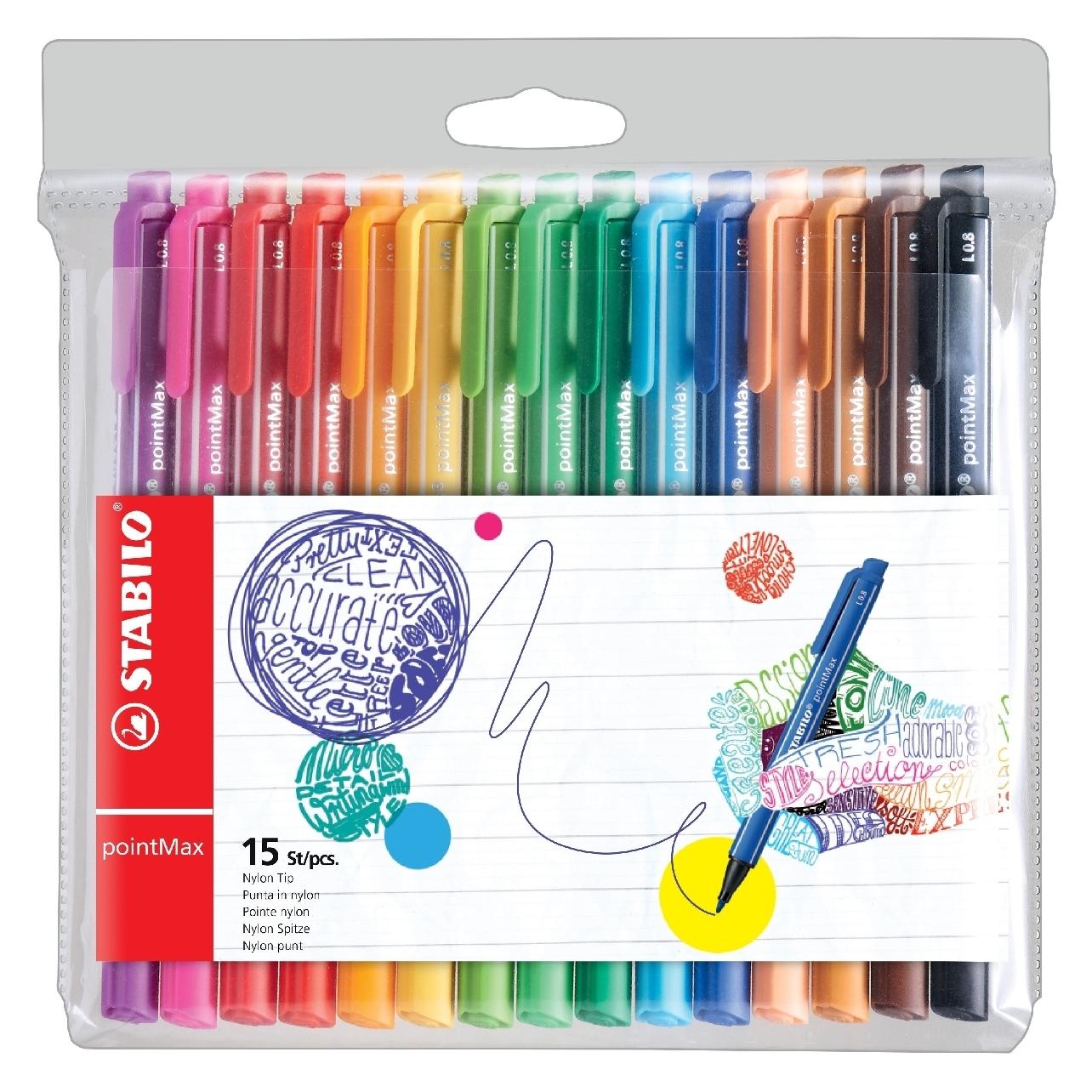 Stabilo Filzschreiber - pointMax - 15er Pack - mit 15 verschiedenen Farben (15x) (488/15-01)