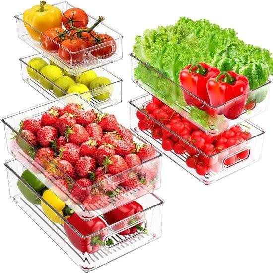 Benza 6-delige set transparante stapelbare koelkast- en keukenorganizers met handgreep