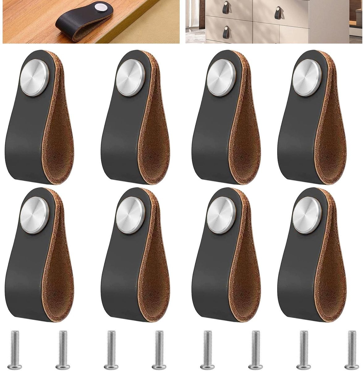 Solidchoice - Set van 8 leren meubelknoppen voor kasten