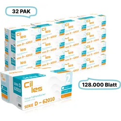 Falthandtücher 25x21cm, 2-lg, 32 Pak, 128.000 Blatt gesamt, 4.000 Blatt/ Pak, 100% Zellstoff, V-Falz, CIL- les Tissue, Series D