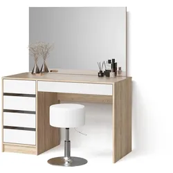SCHMINKTISCH Imola, Weiß/Sonoma, 120 cm mit Spiegel und Hocker