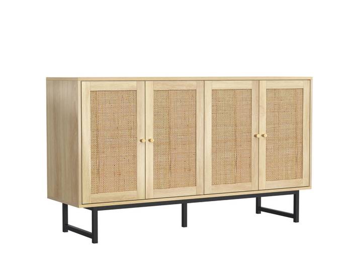 Modfu Kommode aus Spanplatte 140x39,5x80cm in Naturfarben mit Rattan, 140x80x39.5 cm, Kleinmöbel, Kommoden, Kommoden