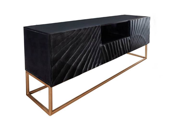 Licht-Erlebnisse TV-Board LORIEN, 160 cm in Schwarz Gold Handarbeit Mangoholz Metall