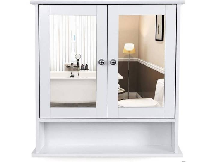 Armoire murale pharmacie salle de bain 2 miroirs MDF blanc 12_0000183