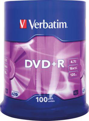 Verbatim® DVD+R, bis 16fach, 4,7 GB/120 min, 100er-Spindel