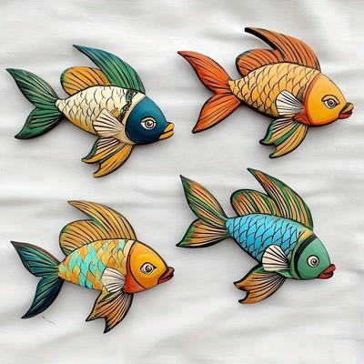 Uplift Essentials Rustic Nautical Colorful Tropical Fish Wall Art (4 Piece) style 1