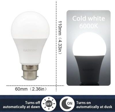 Uplift Essentials Dusk To Dawn Light Sensor Bulb 10W 110V220V Automatic LED For Garage And Outdoor Use 10w B22 6000k