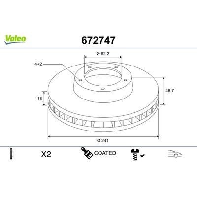 VALEO Bremsscheibe 672747 Vorderachse belüftet 241mm 18mm für INOKOM NAZA