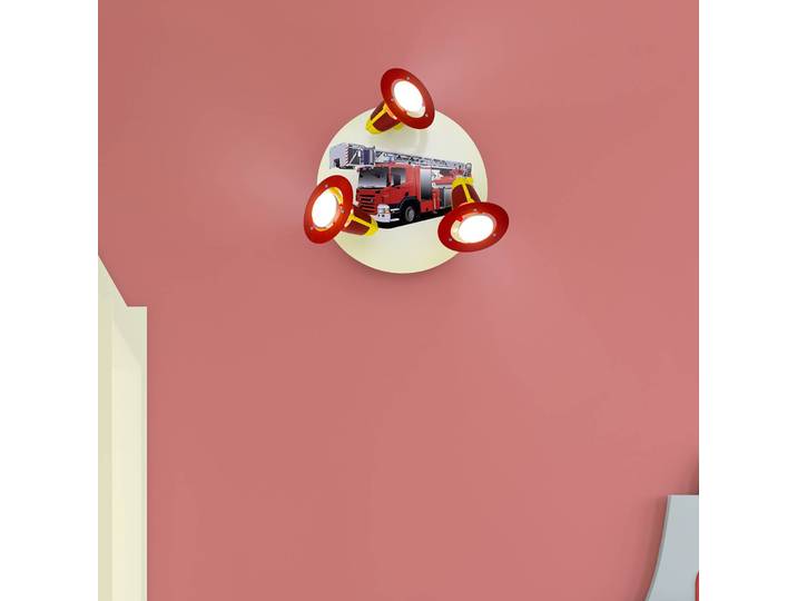 Wandlamp Feuerwehrauto, dimbaar, rood, Kinderkamer, Hout, Wandlamp