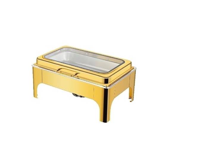 2 Stück Dicker, rechteckiger Edelstahl Speisenwärmer Chafing Dish-Set mit hydraulischem Soft-Close-Glasdeckel for die Gastronomie