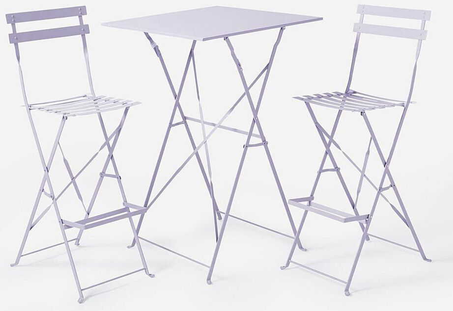 17 Stories Palma 2 Folding Metal Chairs & Table Bistro Bar Patio Breakfast Furniture Set Lilac 2