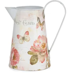 Moritz Deko Blech Kanne  20 x 18 x 13 cm Metallblumenvase mit Griff und Ausgießer Vintage Dekoration