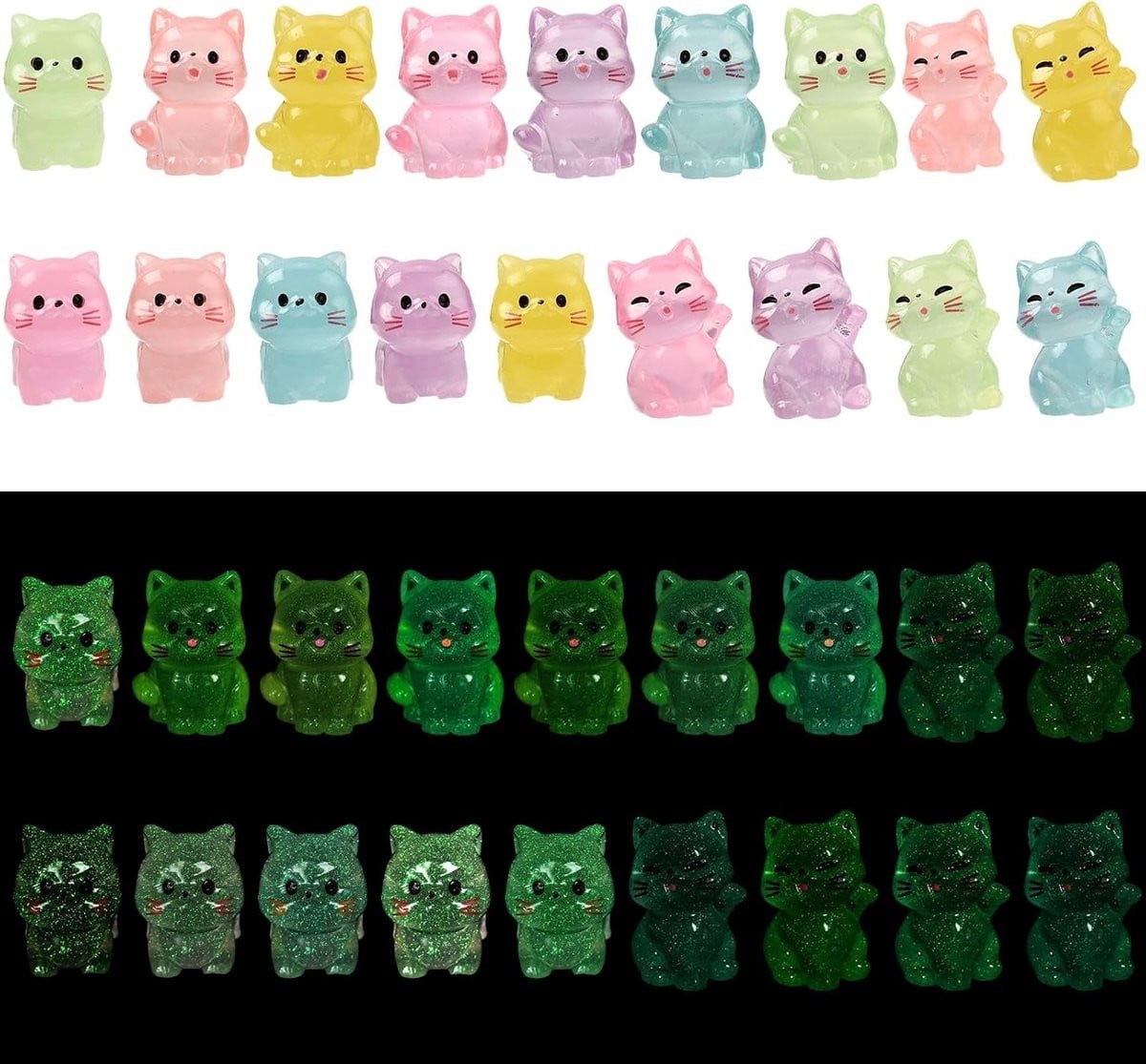 72 stuks Lichtgevende Hars Kat Figuren - Mini Huisdier Beeldjes voor DIY Decoratie en Interieur Accessoires