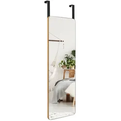 COSTWAY Wand-/Türspiegel, Hängespiegel, Ganzkörper, Bambusrahmen, abgerundete Ecken, 2 Haken, 100x35 cm.