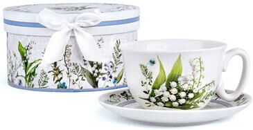 STP Goods Lily of The Valley Bone China Cup and Saucer Set in Gift Box - 10.1 fl oz