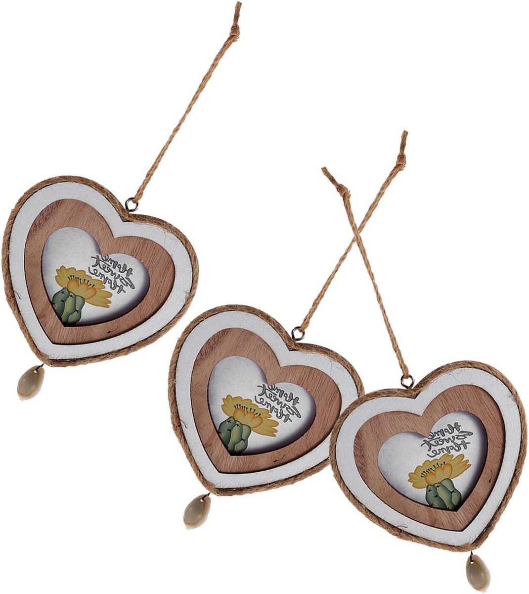 Houten Fotolijstjes Hart - Mini Ornamenten voor Wanddecoratie - Rustiek Vintage - Multicolor - 9 x 8 cm