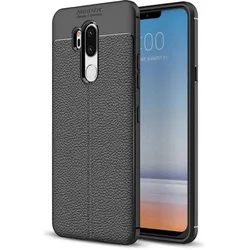 Screenguard LG G7 ThinQ Hülle Leather Design TPU Cover (LG G7 ThinQ), Smartphone Hülle, Schwarz