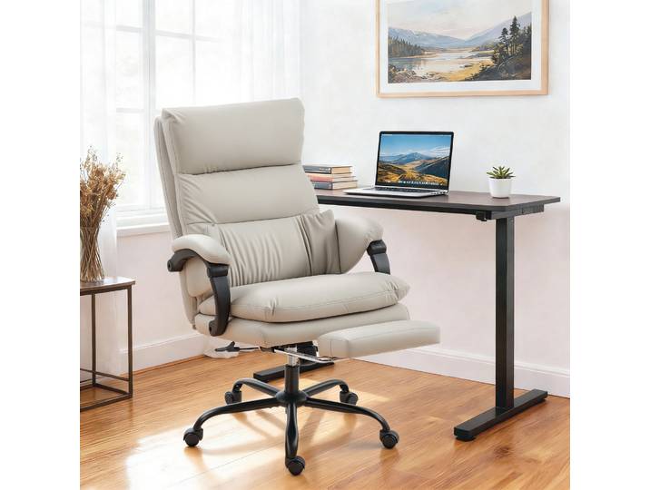 HOMCOM Chaise Bureau Massante Reclinable 135° Cuir PU Gris
