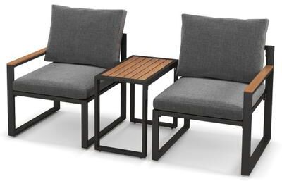 Costway 3 Pieces Aluminum Frame Weatherproof Outdoor Conversation Set with Soft Cushions-Gray