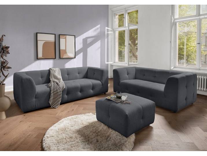 Myhomelando Sofa Sofa Set Belice 2,5er+2er+Hocker, Tonnentaschenfederkern, inklusive Hocker