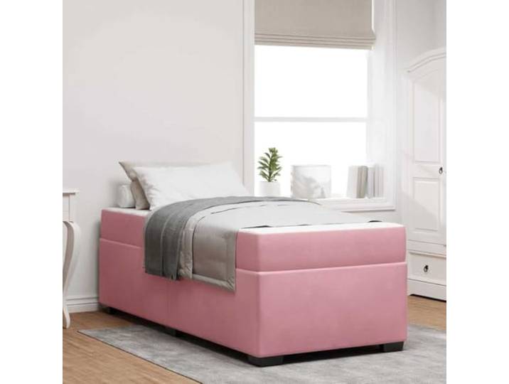 YUOTYRKTEJRSG Samtbezug Komfort Stil Schlafzimmer Modern Rosa 90 x 200 cm Samt Bettgestell mit Matratze Rosa 90x200 cm Einzelbett Taschenfederkern Holzstoff Lattenrost Schlafzimmer
