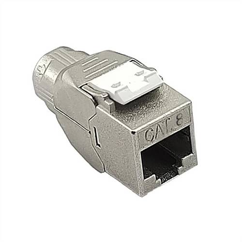 Roline Cat.8 (Class I) Keystone, Super-Slim, PoE, geschirmt, werkzeuglos, silberfarben