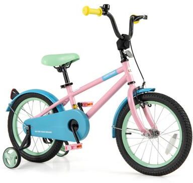 Costway Kids Bike with Adjustable Handlebar and Saddle Pink-16 Inches