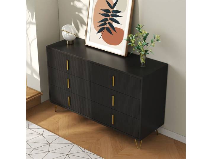 Feuille épaissie Buffet élégant design moderne commode et beaucoup de rangement poignées dorées