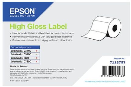Epson 7113757 Etiqueta de alto brilho 76 x 127 mm