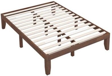 Costway 14 Inch Full Size Wood Platform Bed Frame with Wood Slat Support-Coffee