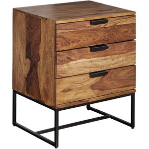 Wohnling Nachttisch WL6.715, sheesham, Massivholz, stehend, 3 Schubladen, 50 x 65 x 40 cm