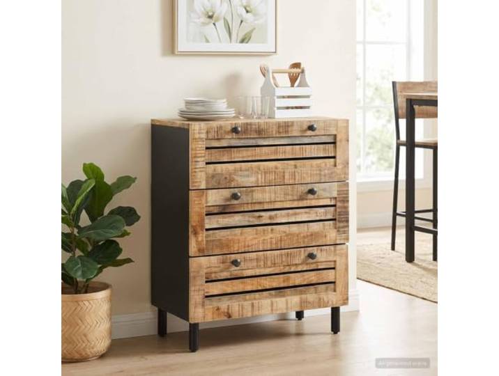 Aufbewahrungsschrank Massivholz Mango Natur 60x33x75 cm Standschrank Massivholz Mango, Messingknöpfe, rechteckige Regale, moderne Optik, trockenes Tuch reinigen