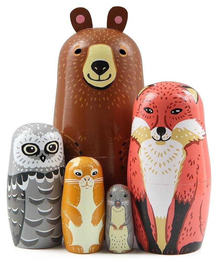 Set van 5 houten dieren matroesjka poppen