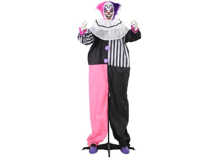 Homcom Halloween Dekoration 173 cm Grusel-Clown mit LED-Lichter, Soundfunktion, Mehrfarbig, 18x173x60 cm, Dekoration