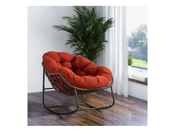 Sunsitt Schaukelstuhl Rattansessel,Schaukelsessel, Wohnzimmersessel, Getell aus Stahl, für Wohnzimmer, Flur, Garten, Terrasse