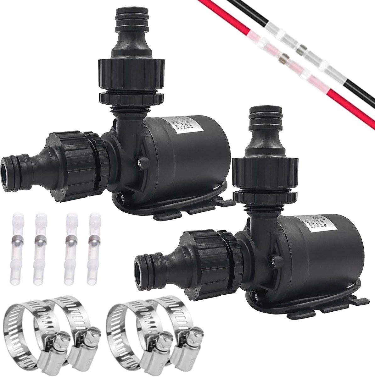 Set van 2 Brushless Onderdompelbare Waterpompen 12V - 800 L/H - Zwart