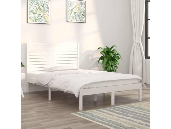 APXESS Massivholzbett Kiefernholz Doppelbett Schlafmöbel Weiß 135x190 cm Rustikale Holzmaserung, Stabiler Bettrahmen, Inklusive Kopfteil