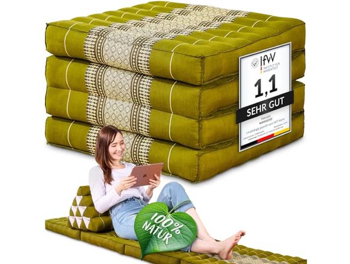 Namasdee Klappmatratze 200x50x8cm mit 100% natürlicher Kapokfüllung (Grün)
