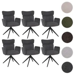 6er-Set Esszimmerstuhl HWC-N11, Stuhl, drehbar Auto-Return Stoff Bouclé 350g/m2 ~ dunkelgrau, Beine dunkelgrau