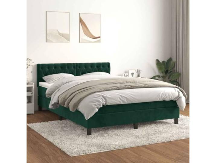 RJPLMFV Bettgestell, Velours, Dunkelgrün, 140 x 190 cm Verstellbarer Kopf, Matratze mit Taschenfedern, Rückenstütze, mittlere Festigkeit