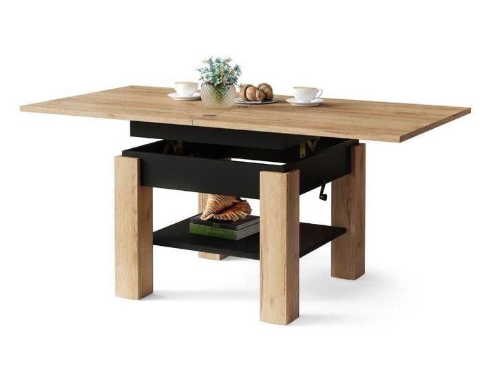 designimpex Couchtisch Design Cleo stufenlos höhenverstellbar aufklappbar Esstisch