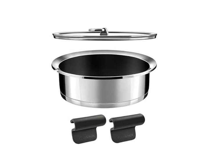 Cuisinox Ycone Schmorpfanne mit Keramikbeschichtung, 24 cm, 2 abnehmbare Griffe und 1 Deckel, Thermo-Diffusorboden, für alle Herdarten geeignet, Edelstahl 18/1, frei von PFOA, PTFE, PFAS