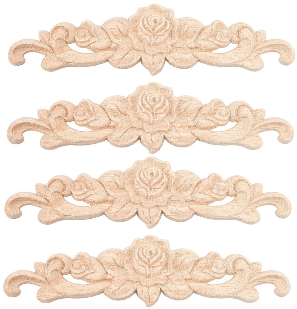 CRASPIRE Decoratieve Appliqués Houten Rozen Motief - 4 Stuks