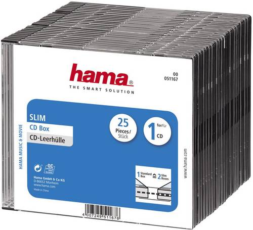 Hama CD Hülle Slim 00051167 1 CD/DVD/Blu-Ray Transparent, Schwarz Polystyrol 25St.