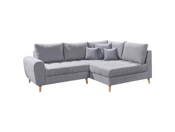 Mid.you Ecksofa, Hellgrau, Holz, Uni, Füllung: Polyester, Ottomane rechts, L-Form, 249x175 cm, Wohnzimmer, Sofas & Couches, Wohnlandschaften, Ecksofas