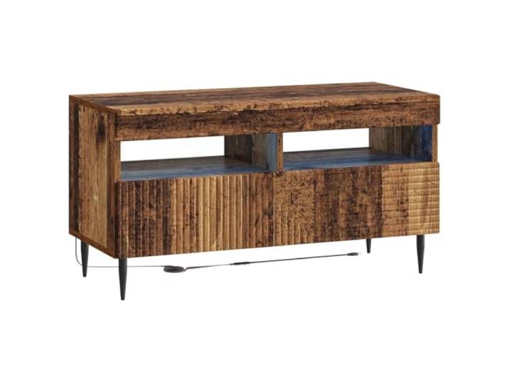 TV-Möbel mit LED aus Holz, Farbe Holz, moderner Stil Technisches Holz, feuchtigkeitsbeständig, flexible LED-Leuchten, 90° umkehrbare Türen, großer Raum, schlankes Design