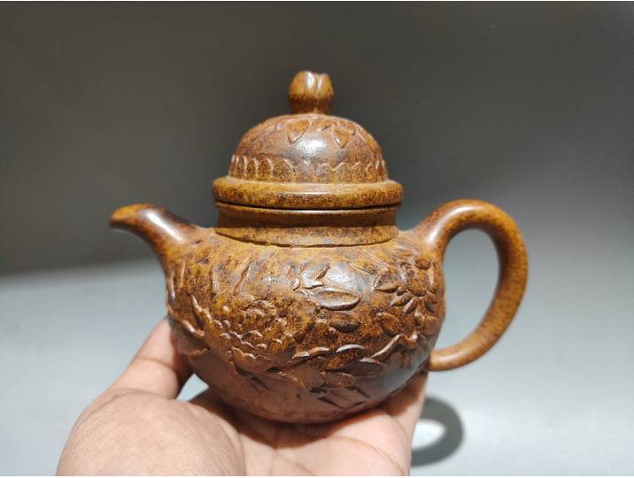 Théière chinoise Yixing en argile violette, 6 pouces, Duoqiu, motif de fleur de pivoine, four transformé, bouilloire, théière Flagon