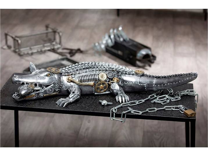 Tierfigur CASABLANCA BY GILDE Skulptur Steampunk crocodile , silber (silberfarben), B:35,5cm H:14,5cm T:60cm, Kunstharz, Dekofiguren, Tierfigur