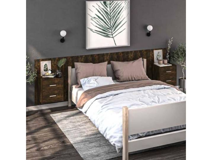 HEFZGDB Wand-Nachttische 2 STK. Räuchereiche Holzwerkstoff Wandmontage Multifunktional Stauraum Lösung