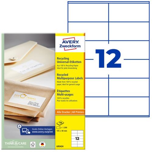 AVERY Zweckform 120 Etiketten LR3424-10 weiß 105,0 x 48,0 mm
